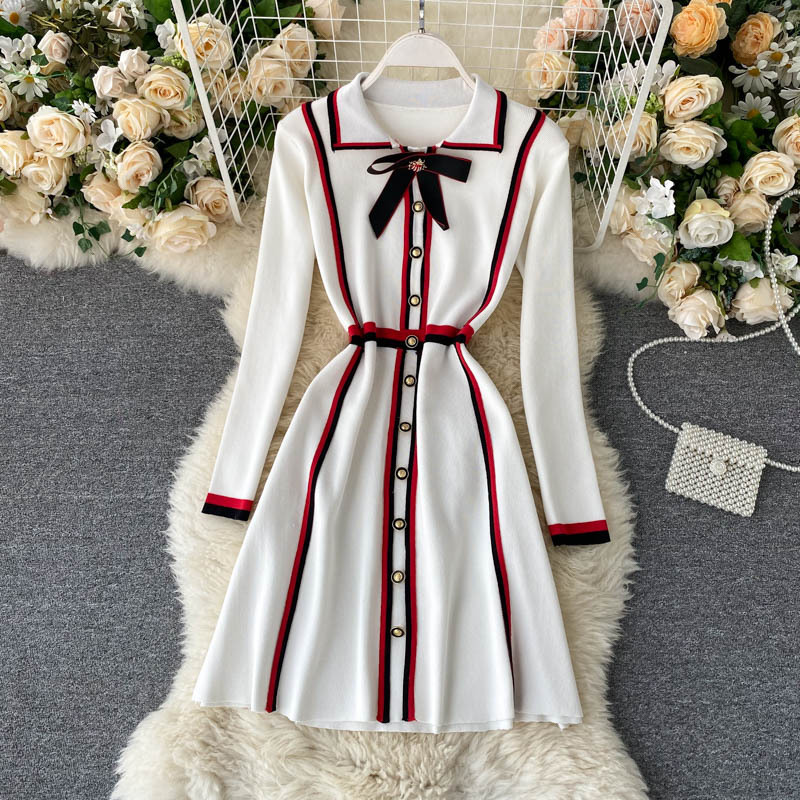 Women's square collar small fragrant knit dress