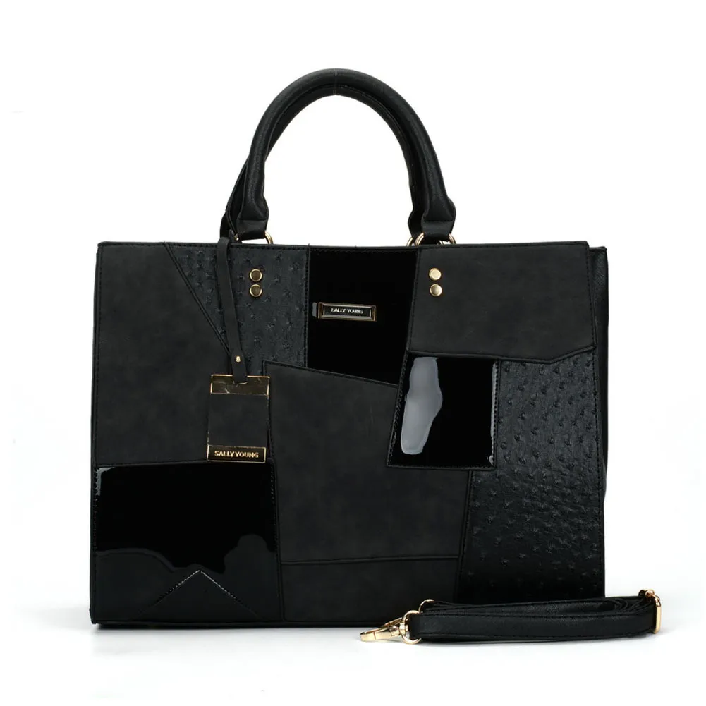Single shoulder messenger stitching ladies bag - Black