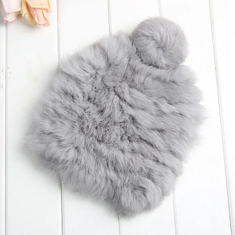 Rabbit fur ball fur hat - Grey