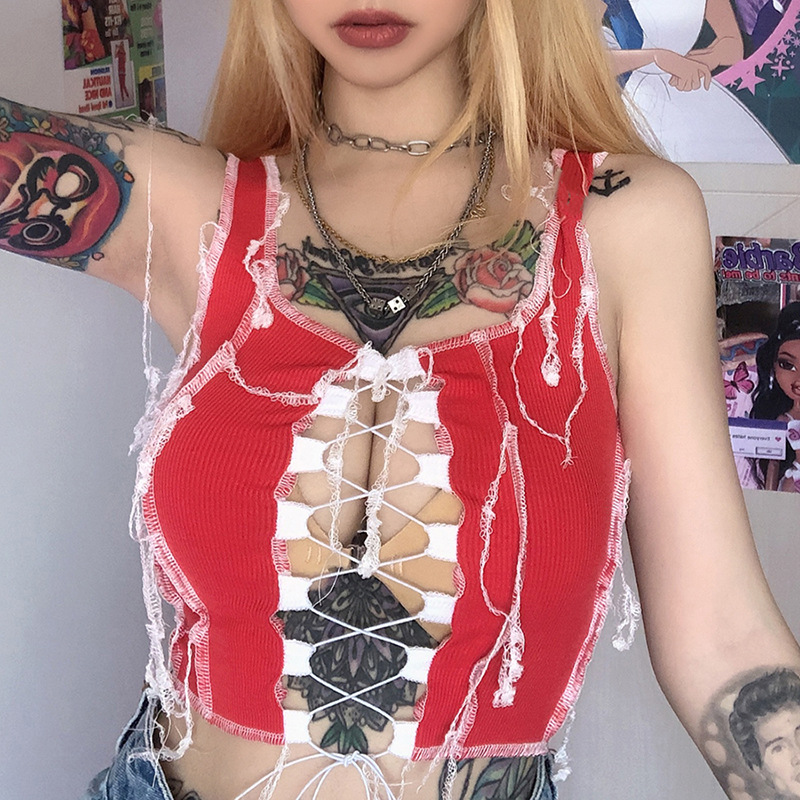 Sleeveless Strappy Hollow Slim Vest