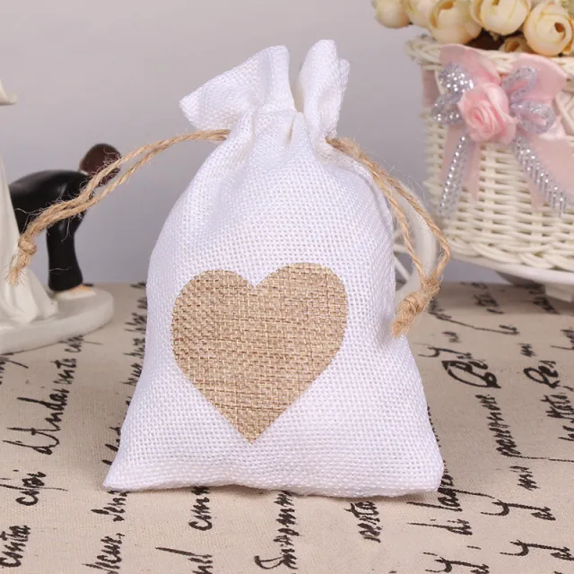 Drawstring linen bag, jewelry packaging gift bag White - Shop at LoveMi