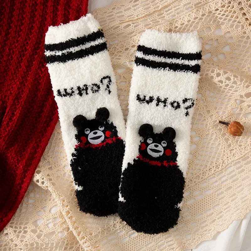 Coral fleece Christmas socks in tube socks - Black