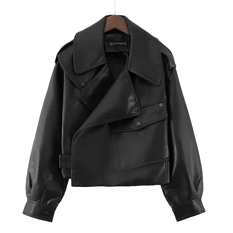 Loose Cropped Leather Jacket Motorcycle