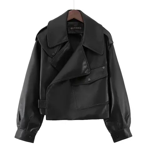 Loose Cropped Leather Jacket Motorcycle