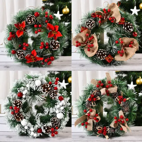 Christmas Artificial Pinecone Red Berries Wreath Front Door Window