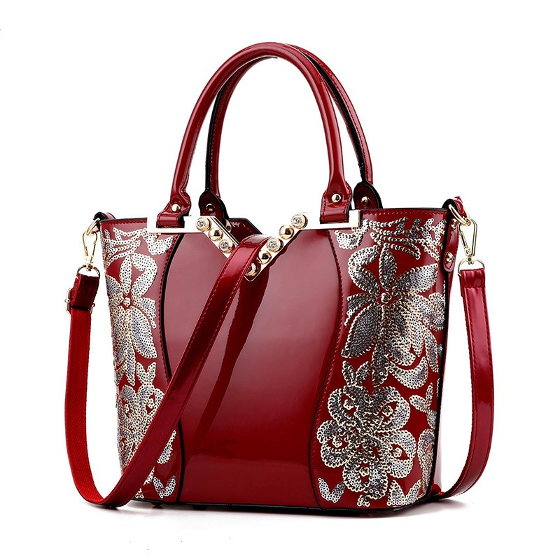 Black Embroidered bright leather shoulder bag — image 1