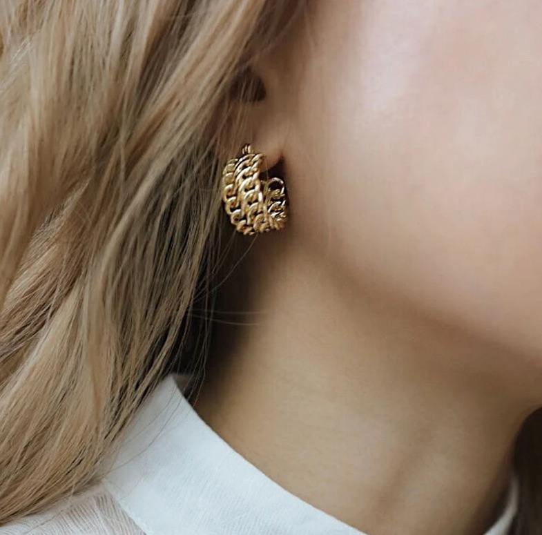 Cold wind simple double-layer hollow geometric earrings