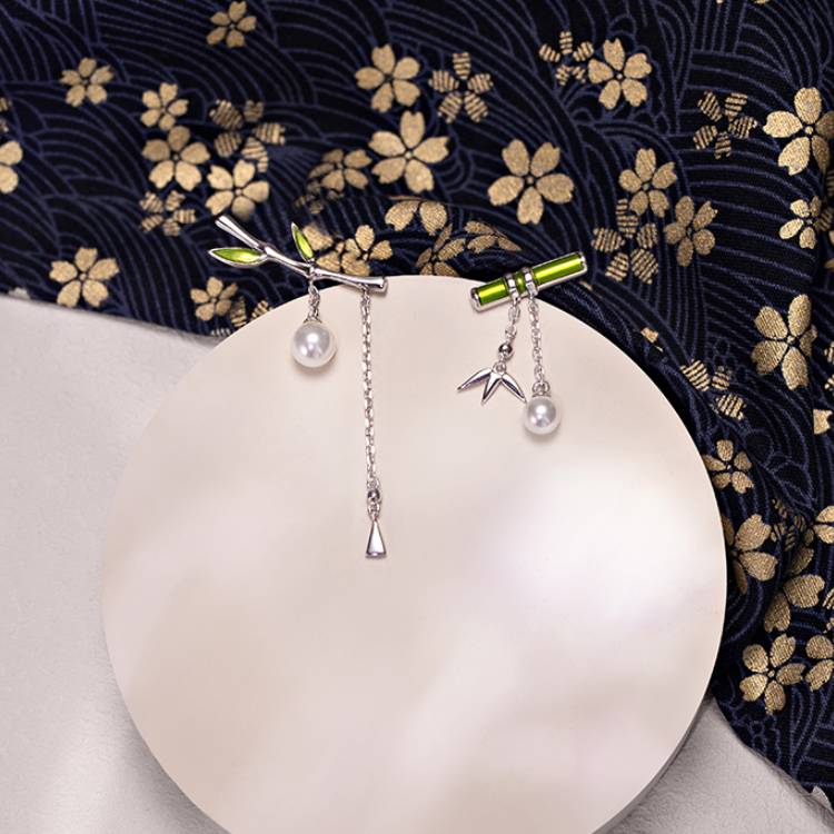 Bamboo children silver needle pearl simple Earrings