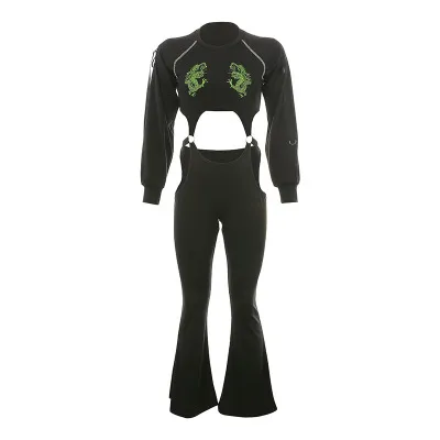Long embroidered long sleeve jumpsuit - Red