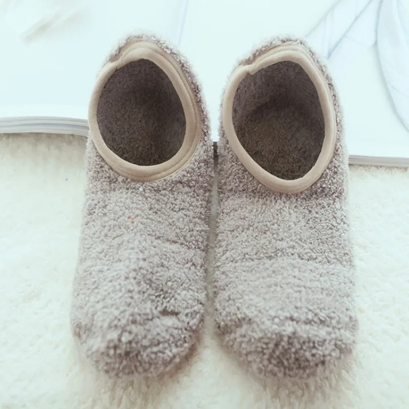 Coral wool warm sleep home floor boat socks - Khaki