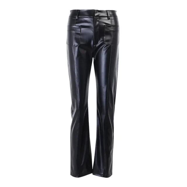 Two pocket sexy slim PU leather pants Black - Shop at LoveMi