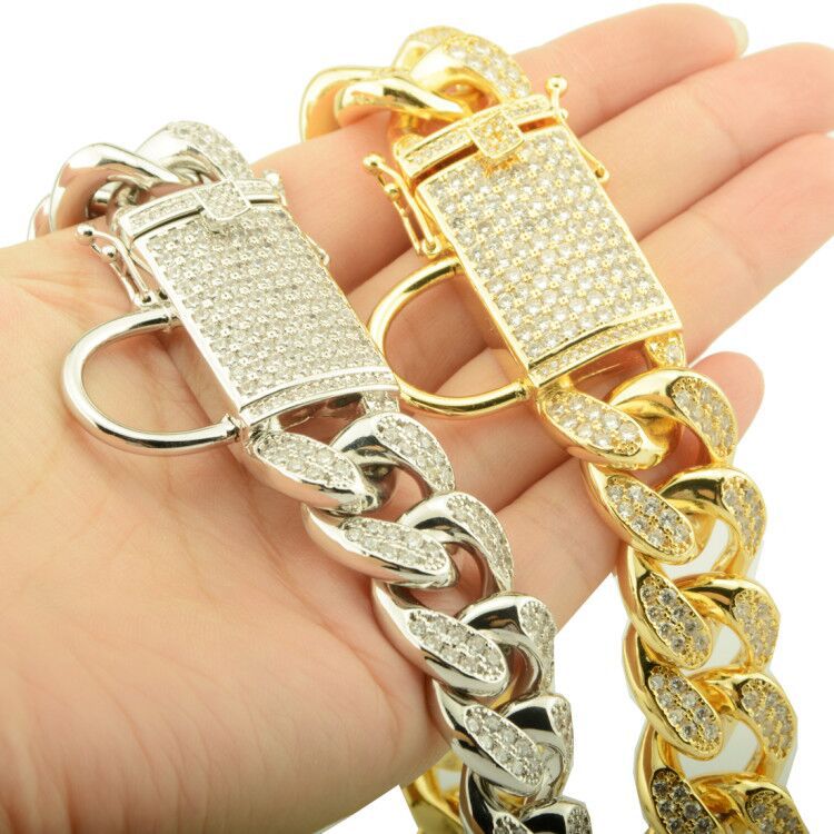 Gold steel diamond dog chain collar