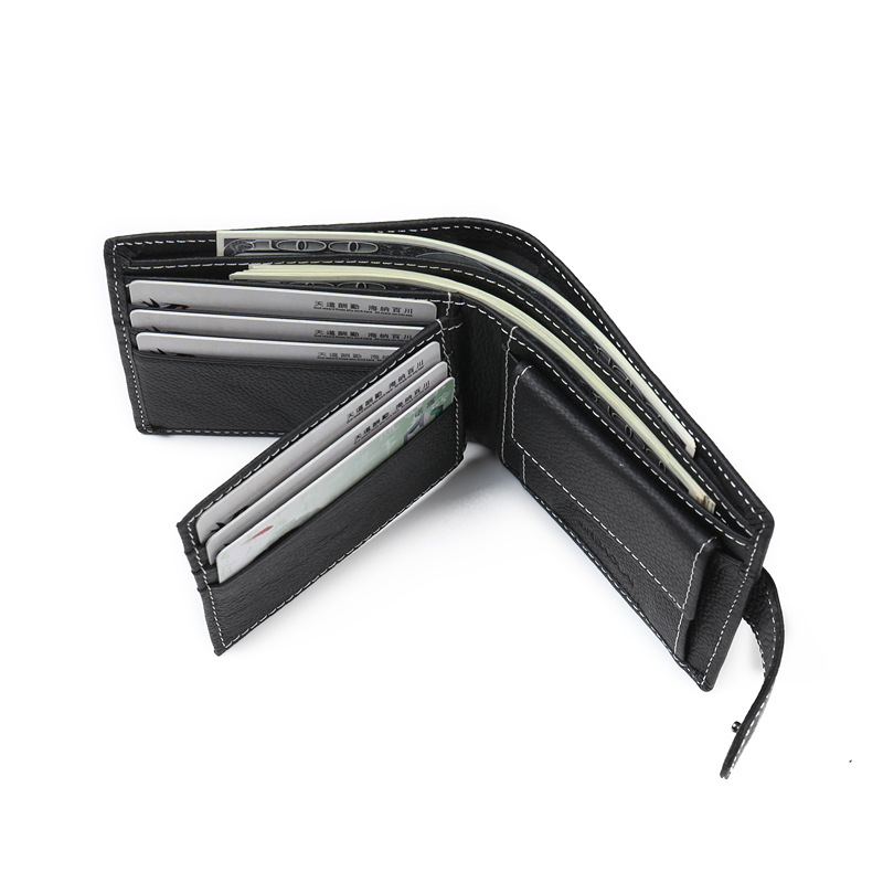 Men's leather wallet with zipper and buckle