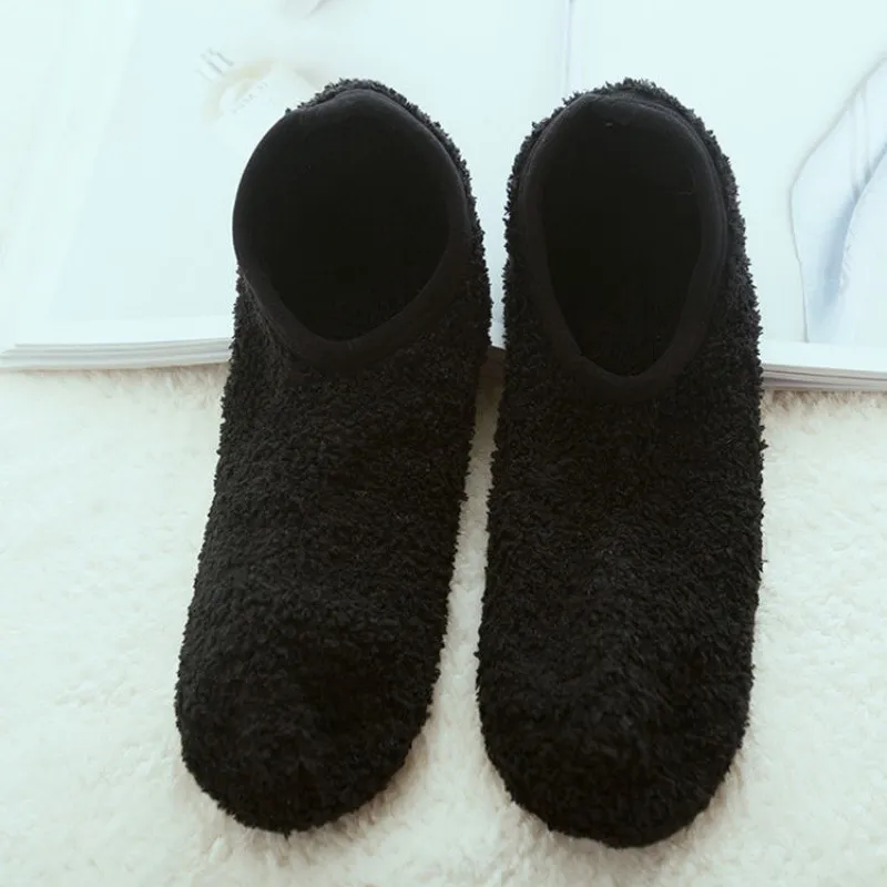 Coral wool warm sleep home floor boat socks - Black