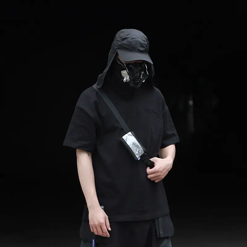 Summer New Functional Print Round Neck Diagonal Bag Loose Five-point Short-sleeved T-shirt