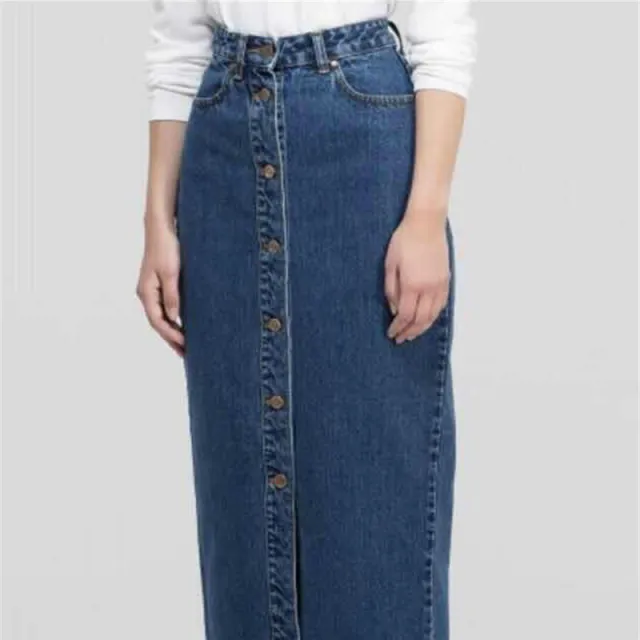 Long button denim bag hip skirt bag hip skirt Blue - Shop at LoveMi