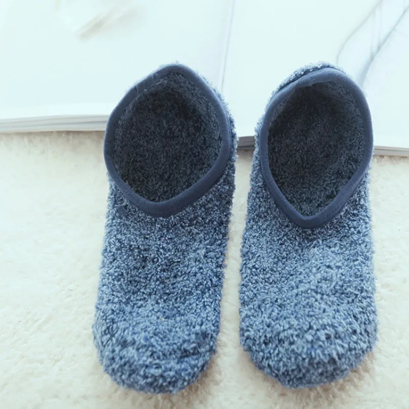 Coral wool warm sleep home floor boat socks - Blue