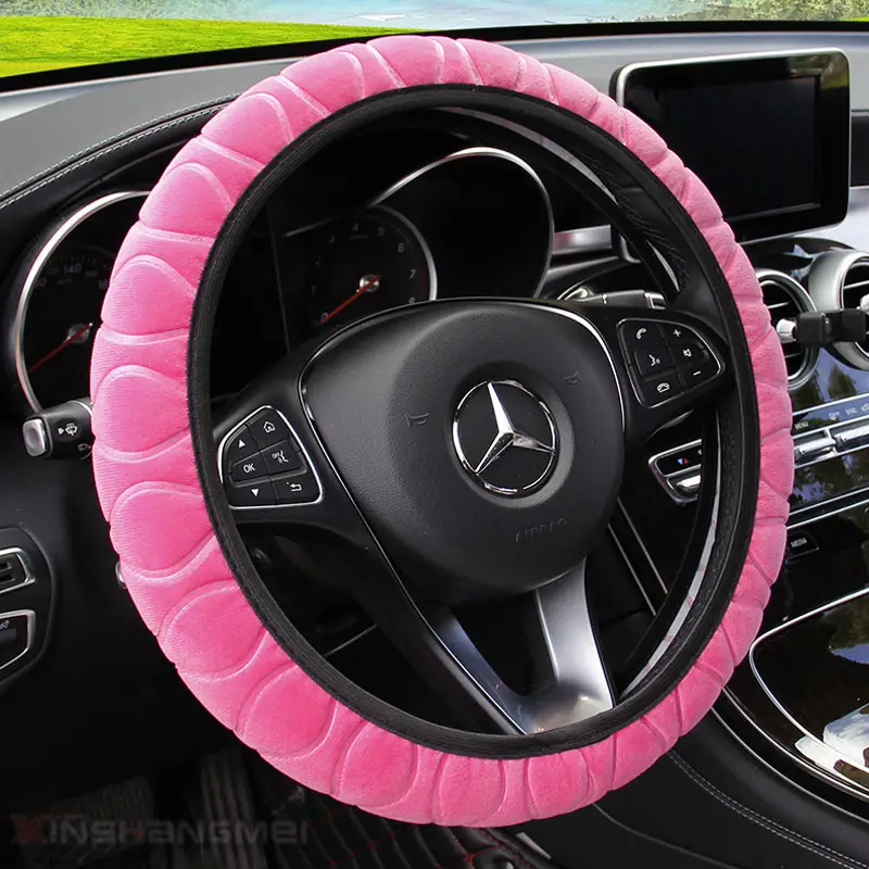 Plush Steering Wheel Cover for Cars — Pink