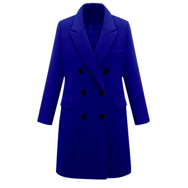 Medium length large woolen overcoat for women Blue - Shop at LoveMi
