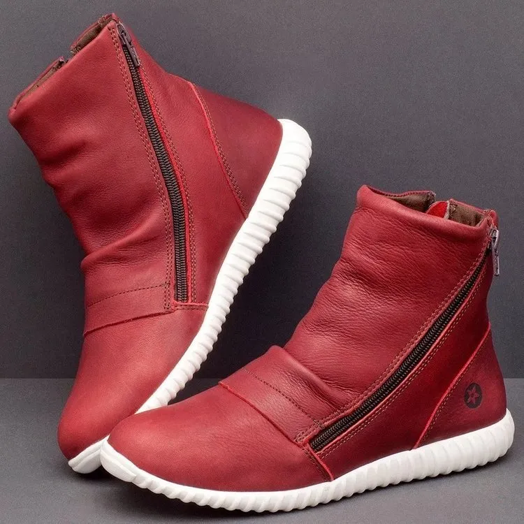 Martin boots flat bottom side zipper boots - Wine