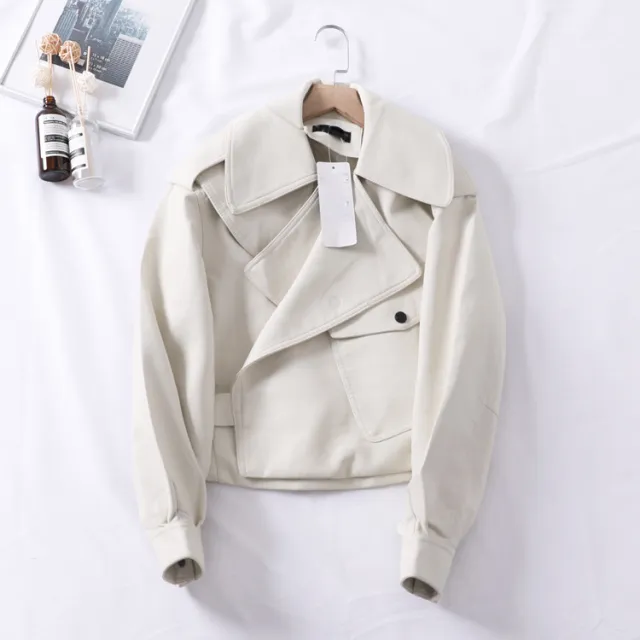Loose cropped leather jacket motorcycle jacket White - Shop at LoveMi
