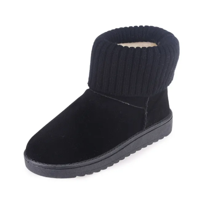 Flanging wool flat bottomed cotton boots student shoes Black - Shop at LoveMi