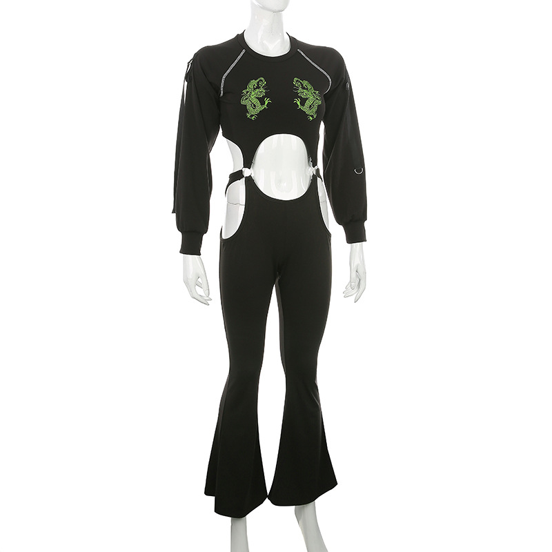 Long embroidered long sleeve jumpsuit