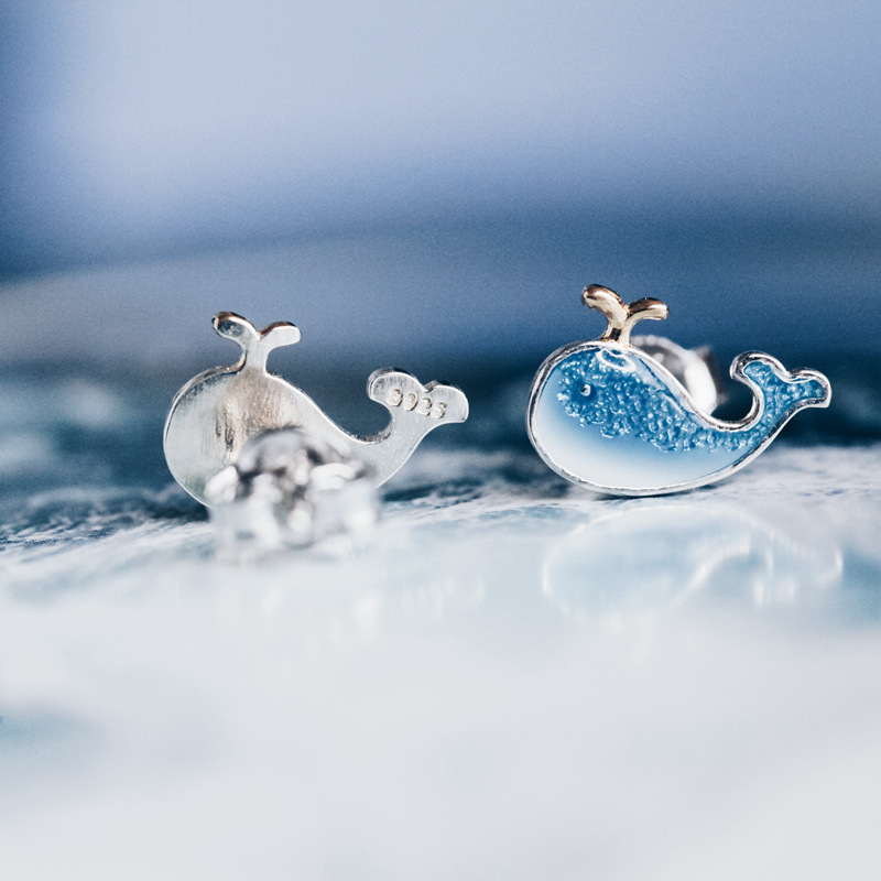 Fashion lovely whale Silver Earrings in summer