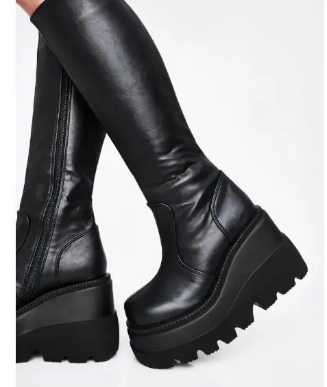 Thick soled wedge heel boots Black - Shop at LoveMi