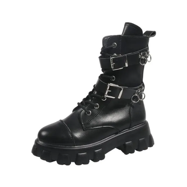 Square heel platform lace up ankle boots Black - Shop at LoveMi