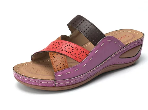 Large Size Women Casual Cross belt Hollow Color Stitching Slippers - 35V-Violet