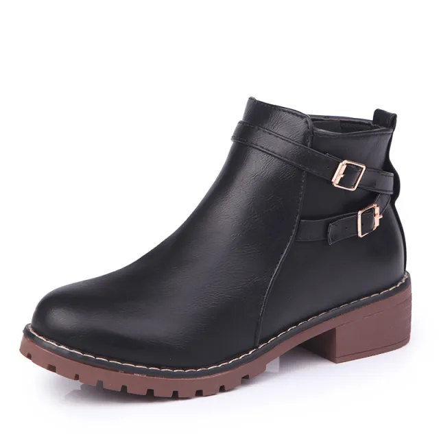 Martin boots with round toe warm leather boots Black - Shop at LoveMi