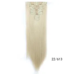 Pre-Coloured Clip-In Hair Extensions - Platinum Blonde Straight 22 inch (Colour 613) - View 1