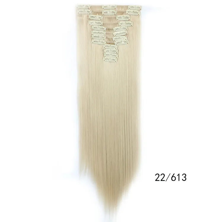 Pre-Colored Clip-In Hair Extensions - Platinum Blonde Straight 22 inch (Color 613)