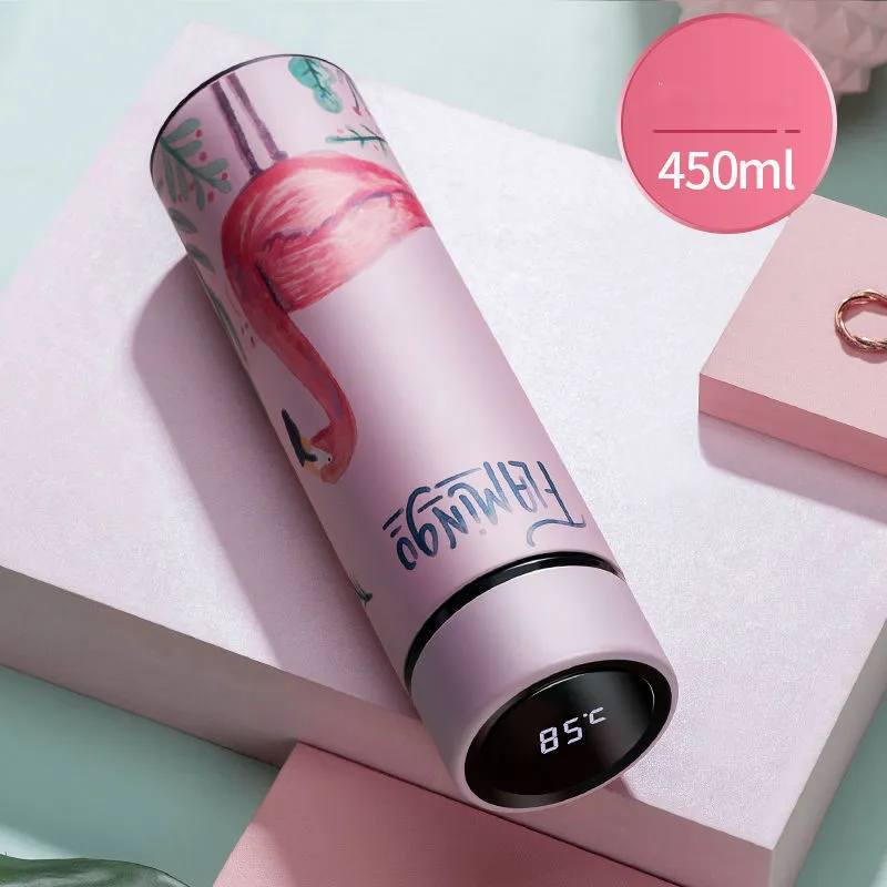 Stainless steel intelligent temperature measuring mug - Flamingo