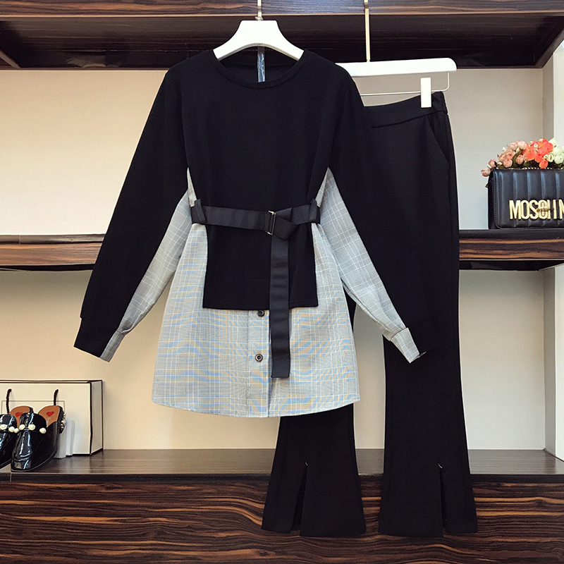 Patchwork top split pants fashion suit