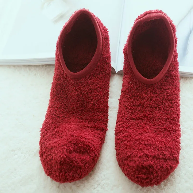 Coral wool warm sleep home floor boat socks - Wine