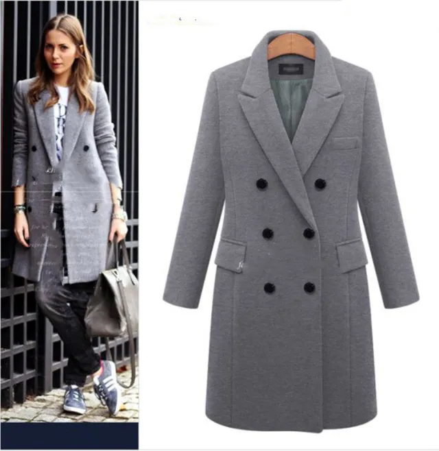 Medium length large woolen overcoat for women Grey - Shop at LoveMi