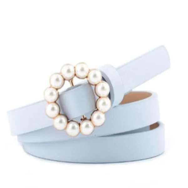 Faux leather pearl belt Blue - Shop at LoveMi