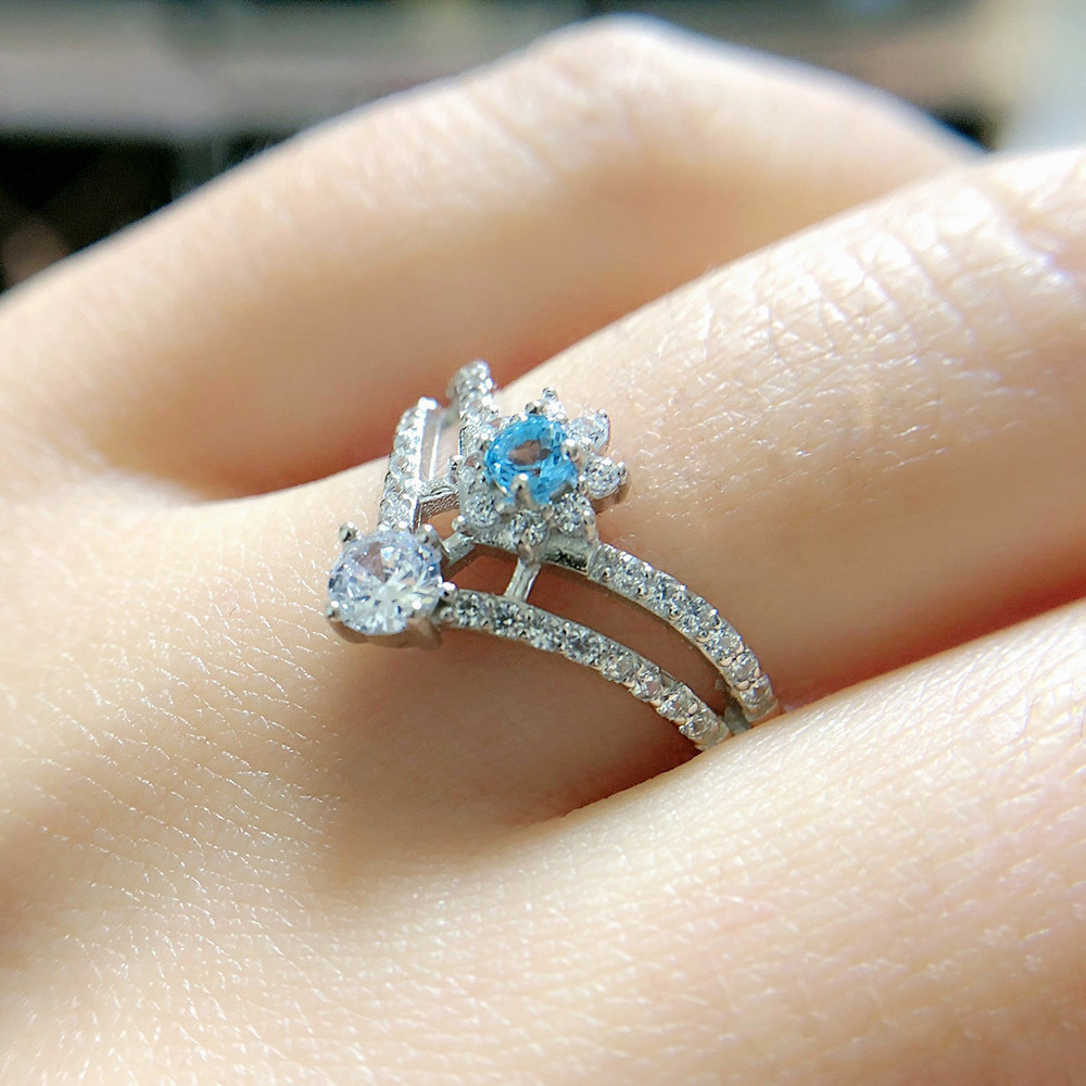 Sterling Silver Natural Blue Topaz Crown Ring