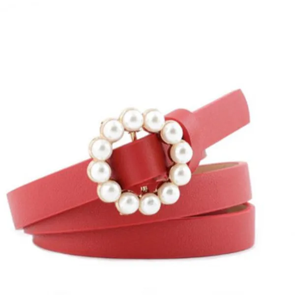 Faux leather pearl belt Red - Shop at LoveMi