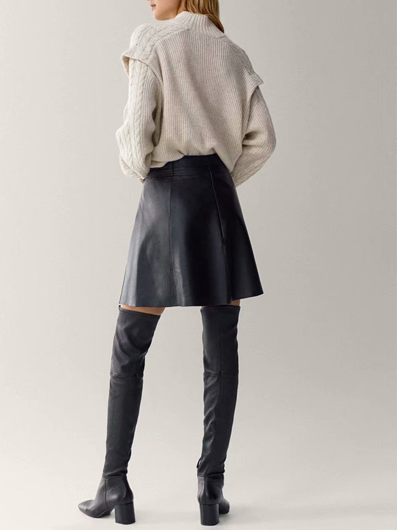Belt high waist leather skirt