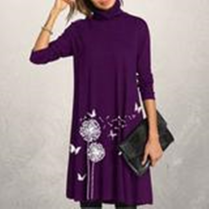 Long sleeve T-shirt plus size loose print dress