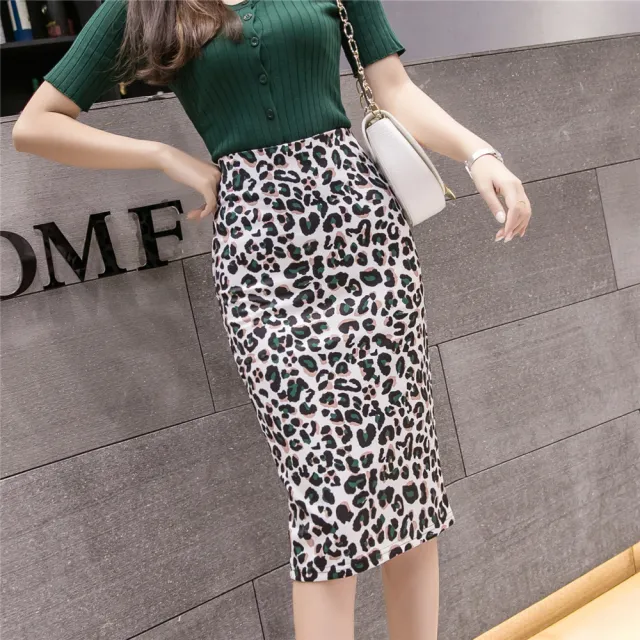 Women's split mid length bag hip skirt pencil skirt Leopard - Shop at LoveMi