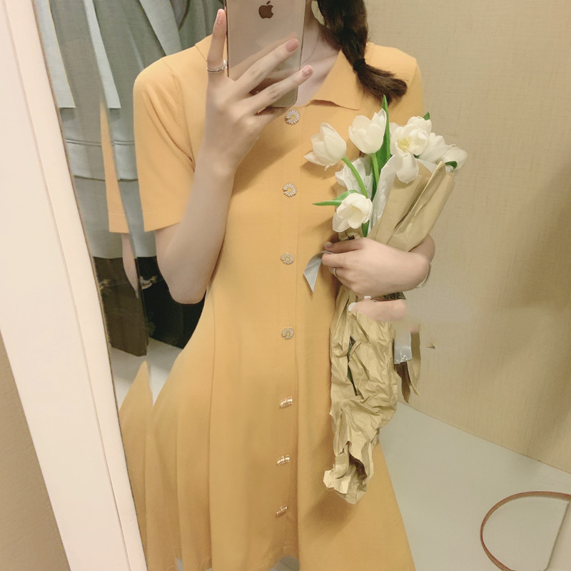 Lapel solid color knitted dress