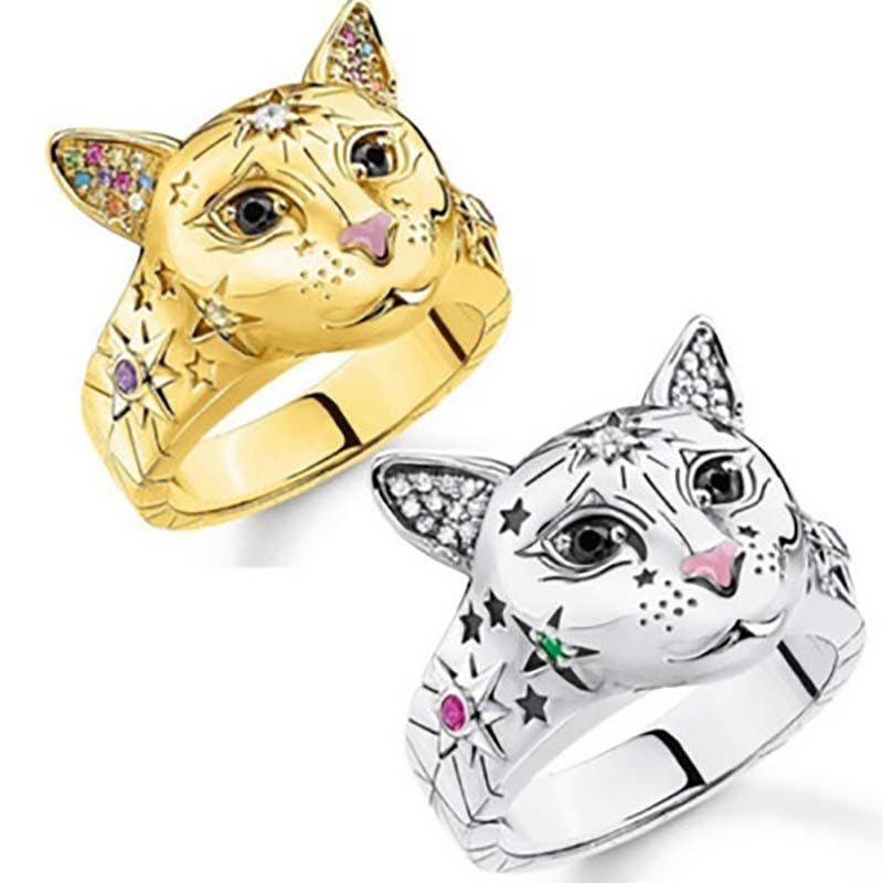 Cat head graffiti pattern ornate ring holiday ring