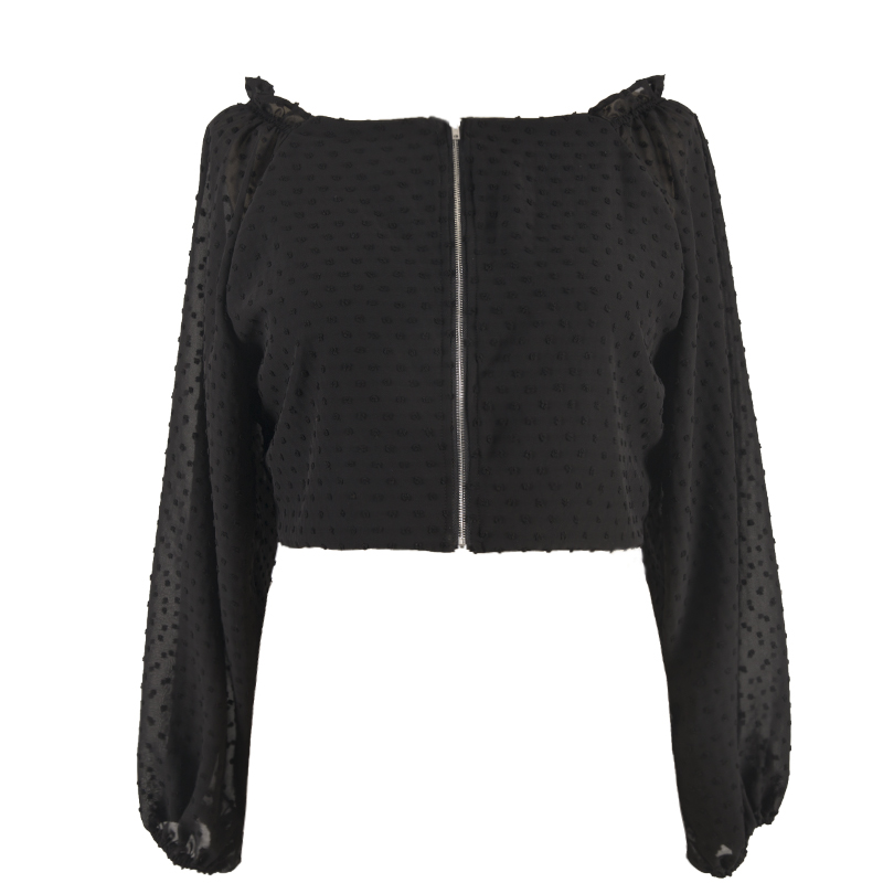 Puff sleeve mesh stitching long-sleeved shirt