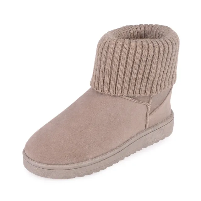 Flanging wool flat bottomed cotton boots student shoes Beige - Shop at LoveMi
