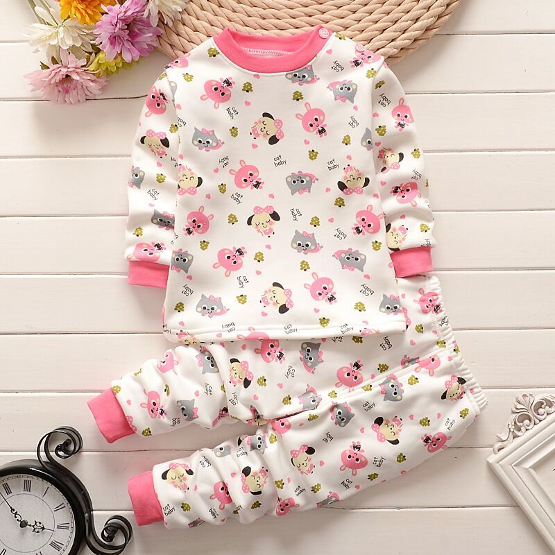 Pure cotton children's warm belly protection plus velvet suit
