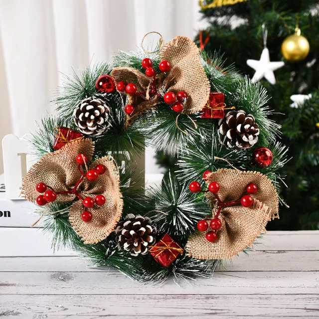 Christmas Artificial Pinecone Red Berries Wreath Front Door Window Decoration Three Big Tie - Shop at LoveMi